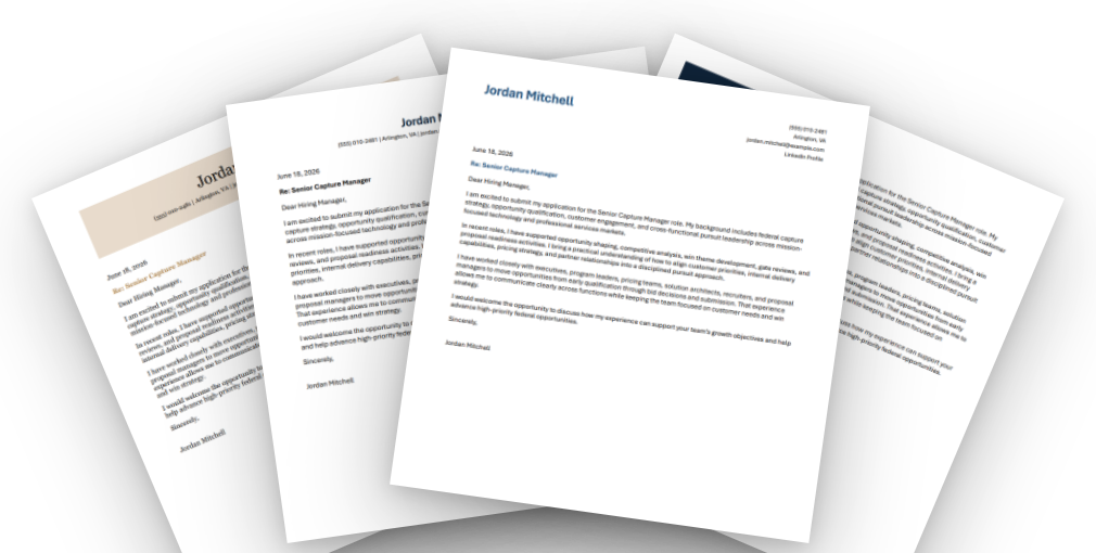 Fanned examples of tailored Job Wrangler cover letter templates