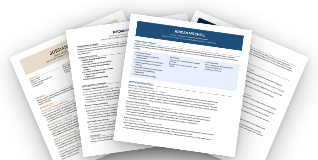 Fanned examples of tailored Job Wrangler resume templates